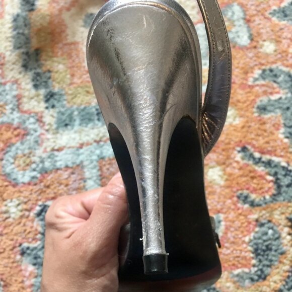 STUART WEITZMAN Vintage Silver Leather Crystals Mesh Slingback Pumps Heels 7N - Picture 8 of 16